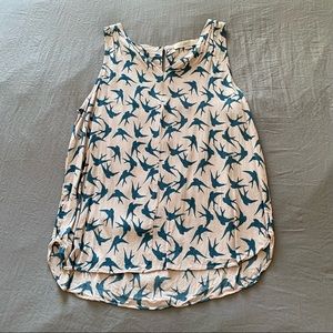 LOFT Swallow Print Crepe Tank Top